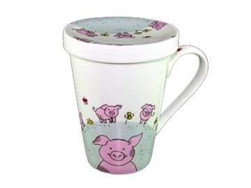 Mug One-Hand-Topper Pig with Tin China porcelain