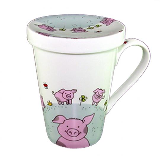 Mug One-Hand-Topper Pig with Tin China porcelain