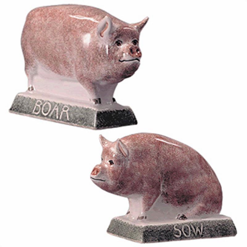 Pair BOAR & SOW pink sponged Original english pottery