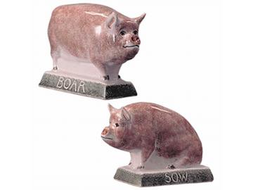 Pair BOAR & SOW pink sponged Original english pottery