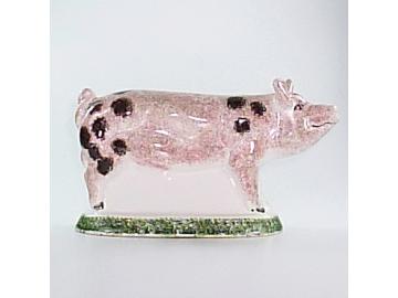 Großes Schweinchen stehend schwarz gefleckt Original englische Rye-Keramik