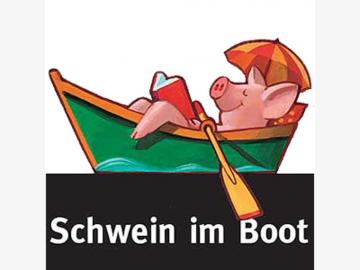 Lesezeichen / Seitenreiter Schwein im Boot