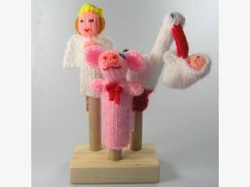 Finger-puppet Good-Luck-Trio stork with baby, pig, angel knitted Bolivia and Peru