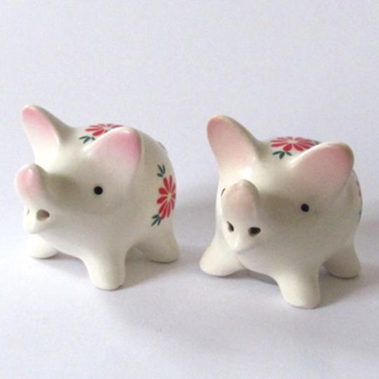 Salt And Pepper Pots Set flowered Pig . Goebel porcelain used.TOP SINGLE PIECE!!!