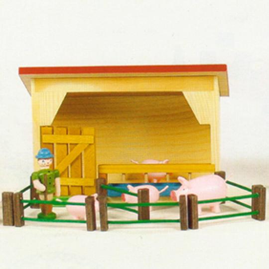 Pigsty 12-pcs. Wooden, Original Erzgebirge