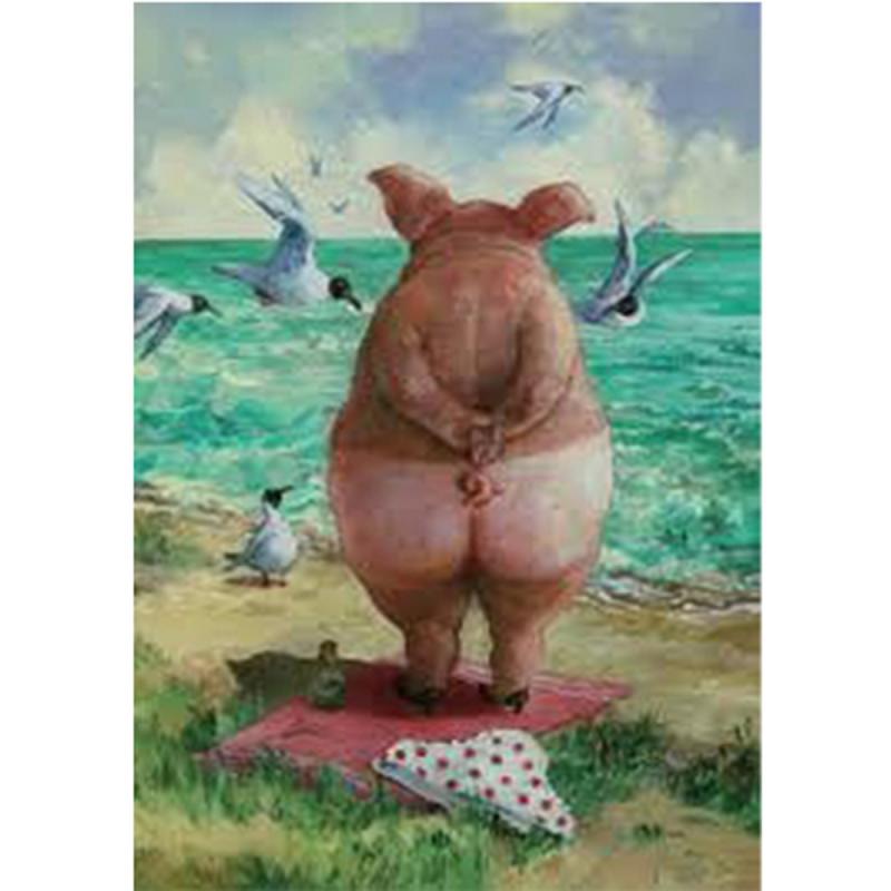 Postcard. Beach Pig. R. Hurzlmeier