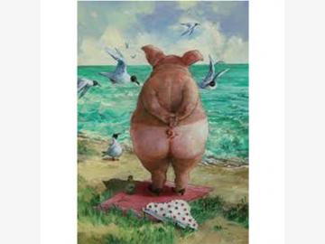 Postcard. Beach Pig. R. Hurzlmeier