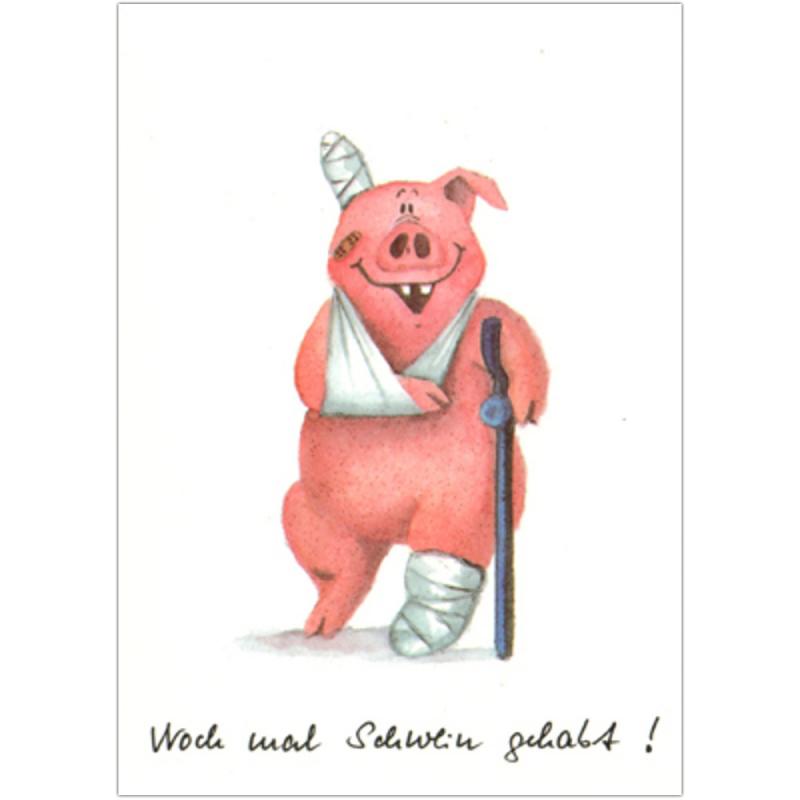 Postkarte Noch mal Schwein gehabt