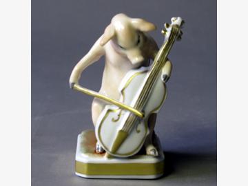 Musikant Cello Schwein Porzellan. handbemalt . Porzellanmanufactur Plaue