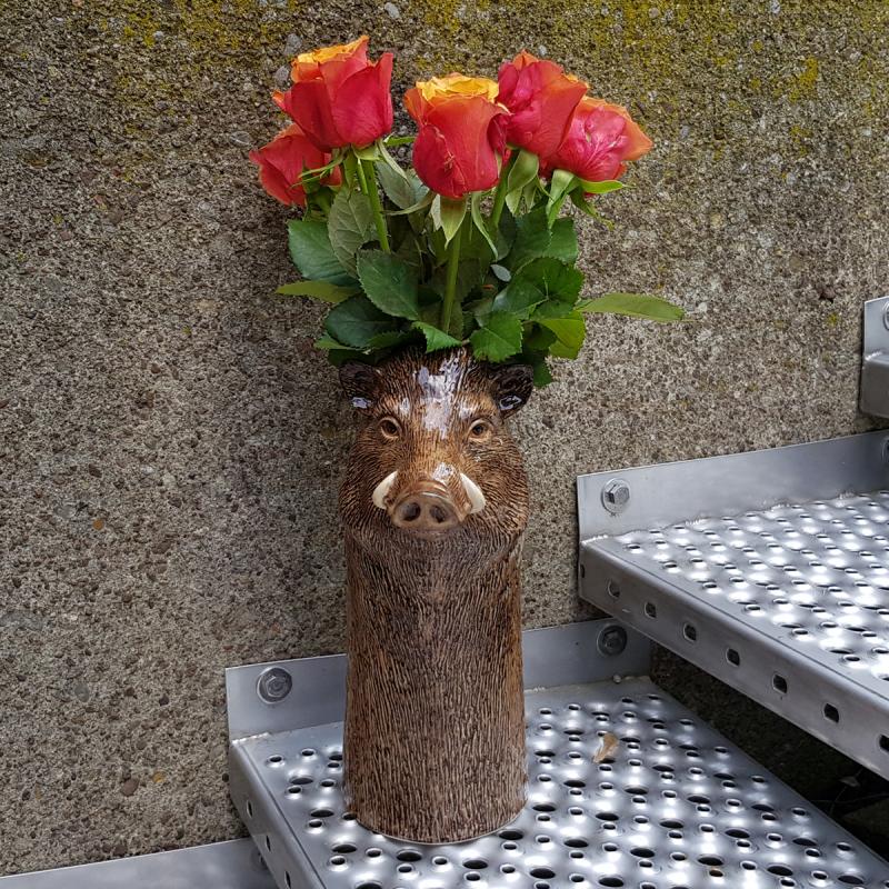 Blumen-Vase Wildschwein feine Keramik Quail GB