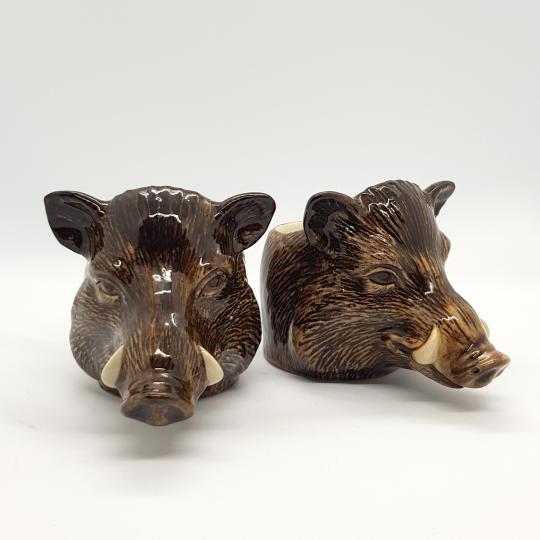 Wild Boar Pig egg cup 2 pieces fine pottery Quail ceramics