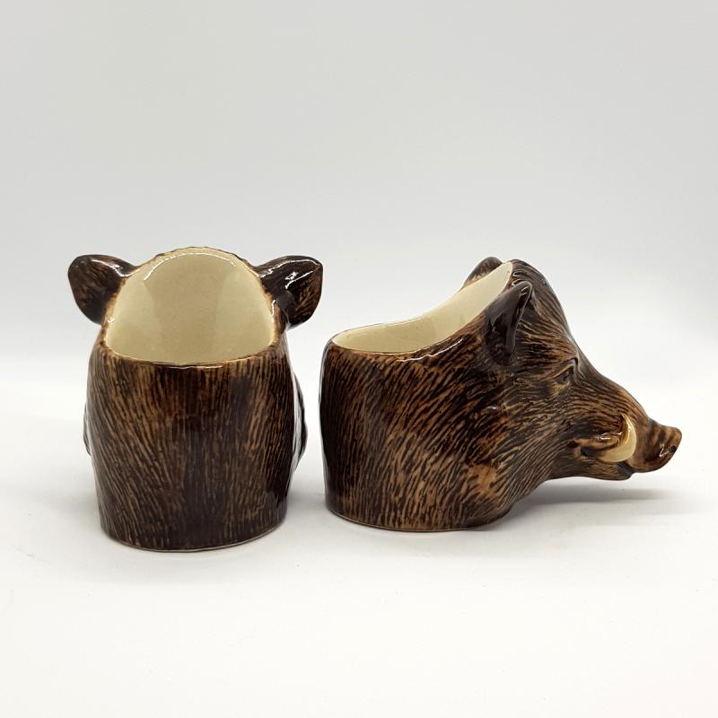 Wild Boar Pig egg cup 2 pieces fine pottery Quail ceramics