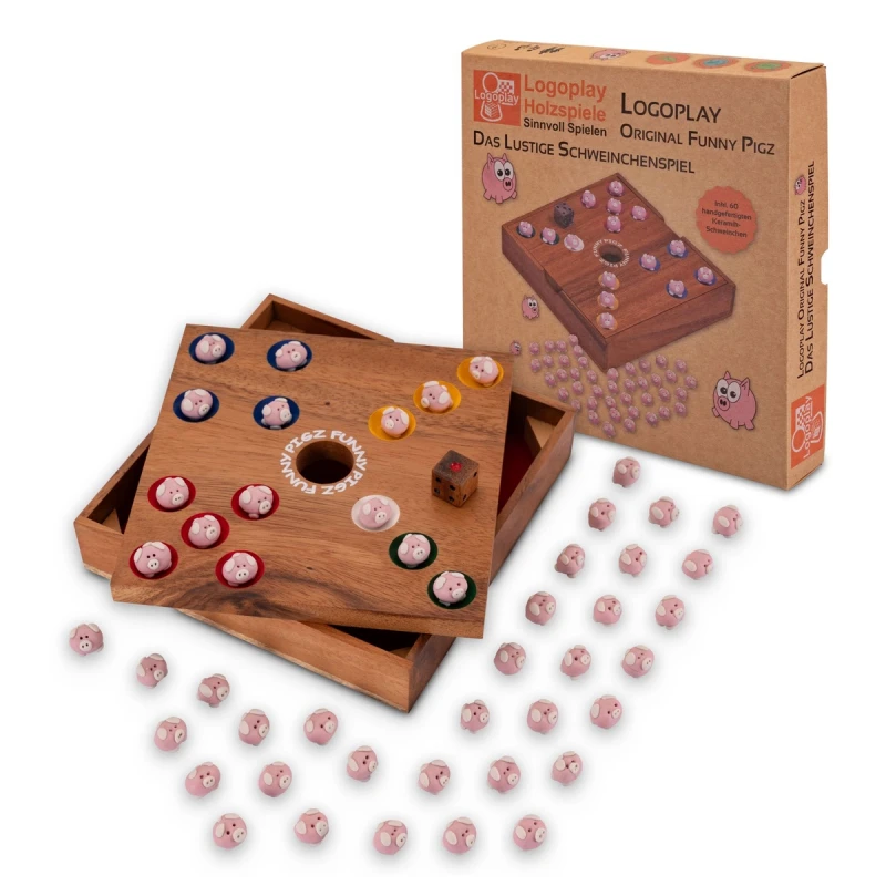 Original Funny Pigz - The fun piggy dice game wood/ceramic