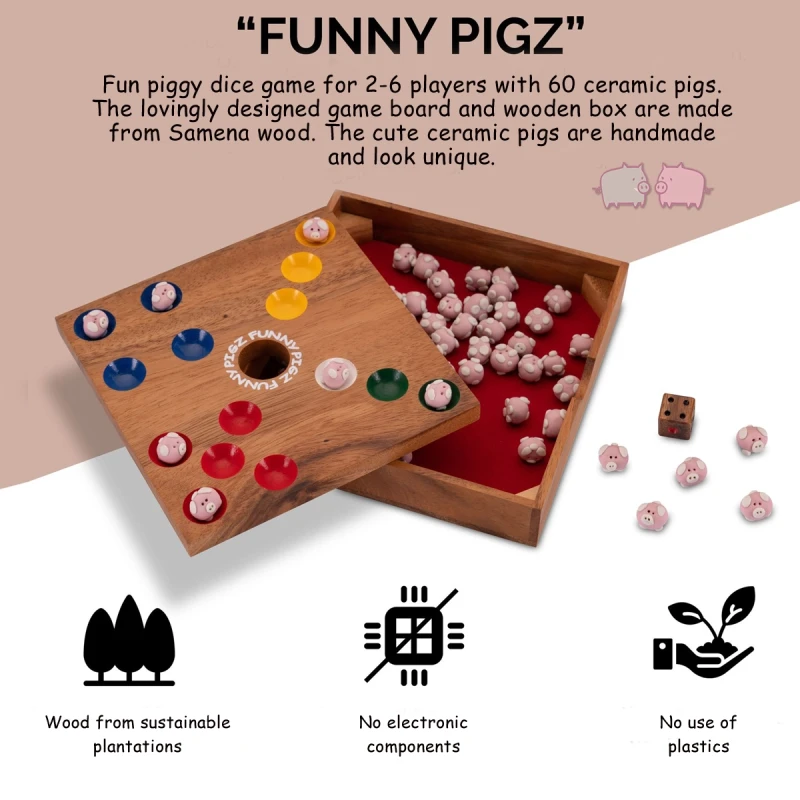 Original Funny Pigz - The fun piggy dice game wood/ceramic