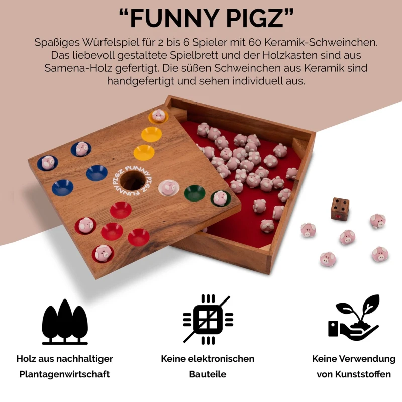 Original Funny Pigz - The fun piggy dice game wood/ceramic