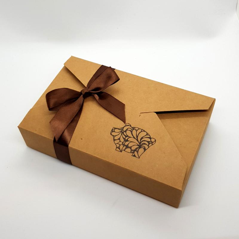Geschenkbox Schachtel m. Schwein Splash Kraftpapier/Karton naturbraun Gr.L
