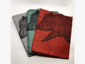 Tea towel Wild boar. Set of 3. Linen. silver-Red-Opal. Driessen Schlitzer Leinen. SPECIAL PRICE