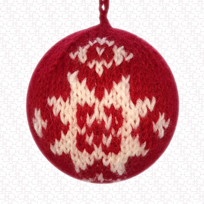 Gestrickte Weihnachtsbaumkugel Stern rot-weiss Handarbeit Wolle/Styropor 8cm