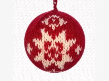 Knitted Christmas ornament Star red-white handmade Wool/Styrofam 8cm