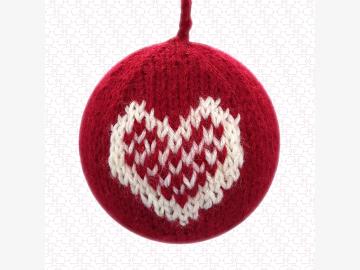 Knitted Christmas ornament Heart red-white handmade Wool/Styrofam 8cm