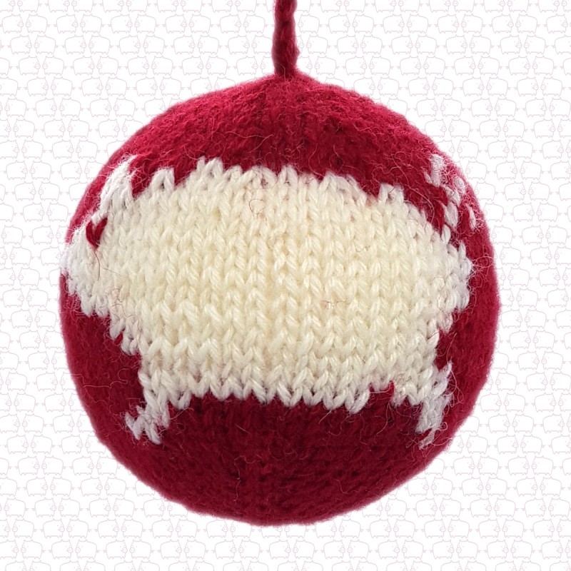 Knitted Christmas ornament PIG red-white handmade Wool/Styrofam 8cm