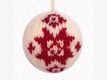 Gestrickte Weihnachtsbaumkugel Stern weiss-rot Handarbeit Wolle/Styropor 8cm