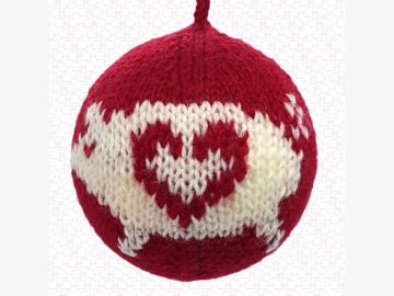 XXL Knitted Christmas ornament PIG white-red handmade Wool/Styrofam 10cm