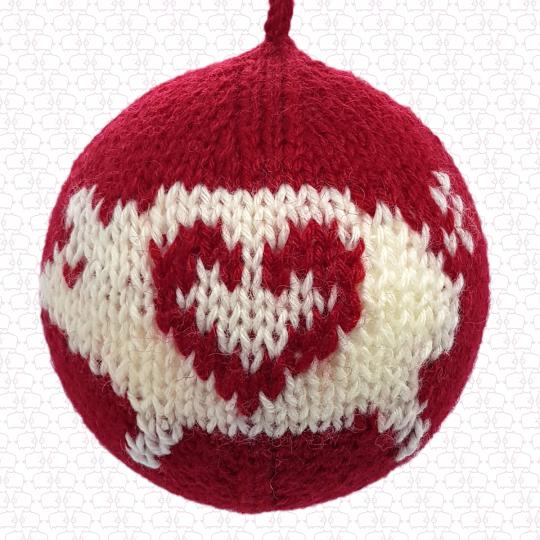 XXL Knitted Christmas ornament PIG white-red handmade Wool/Styrofam 10cm