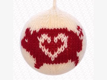 XXL Knitted Christmas ornament PIG white-red handmade Wool/Styrofam 10cm