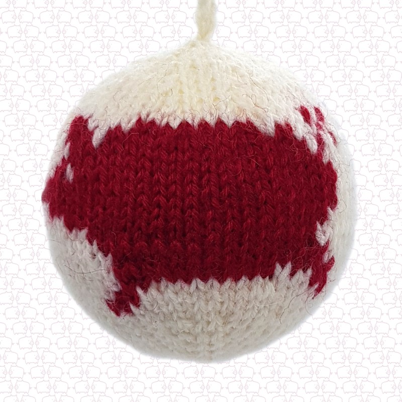 Knitted Christmas ornament PIG white-red handmade Wool/Styrofam 8cm