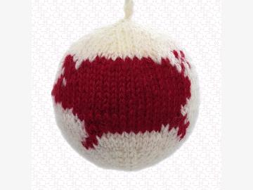 Gestrickte Weihnachtsbaumkugel Schwein weiss-rot Handarbeit Wolle/Styropor 8cm