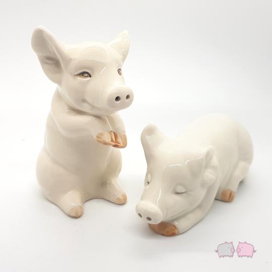 Big Salt And Pepper Pots Set white Pig . porcelain . SINGLE PIECE!!!