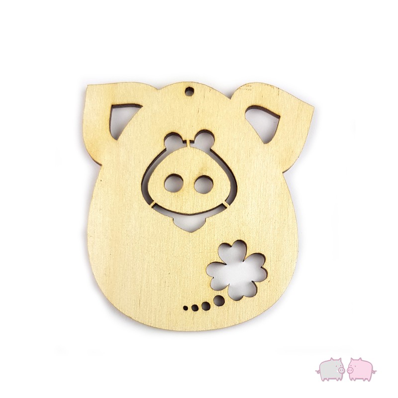 Holzschwein No.6 Glücksklee Ornament Aufhänger Buche