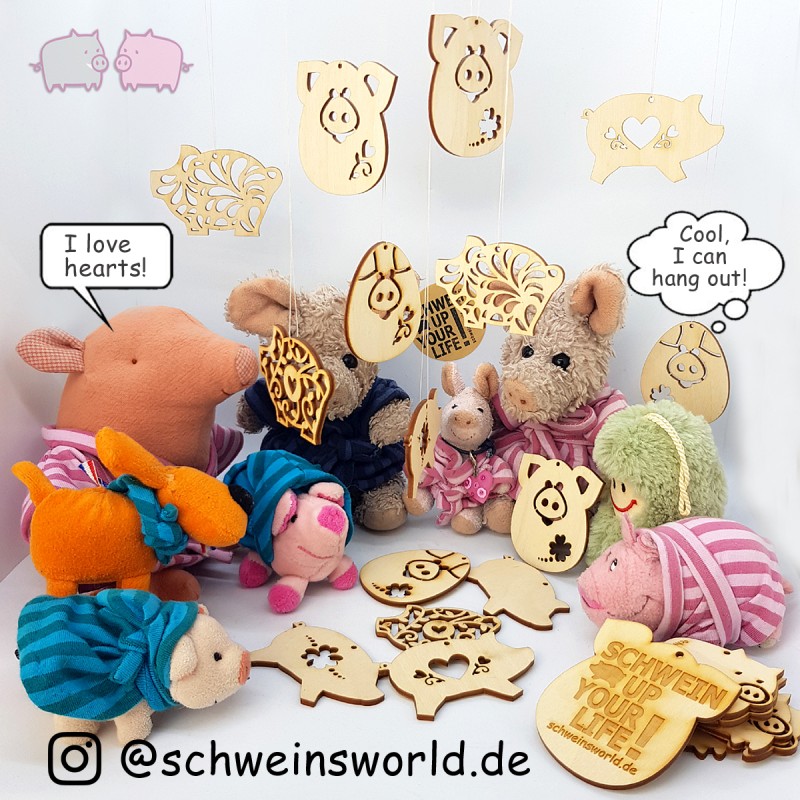 Holzschwein-Set 10 Stück Ornament Aufhänger Buche