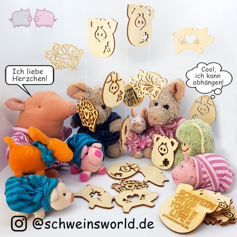 Holzschwein-Set 10 Stück Ornament Aufhänger Buche