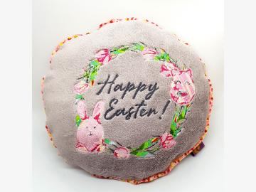 Cuddly Pillow Pig embroidered HAPPY EASTER  round 30cm