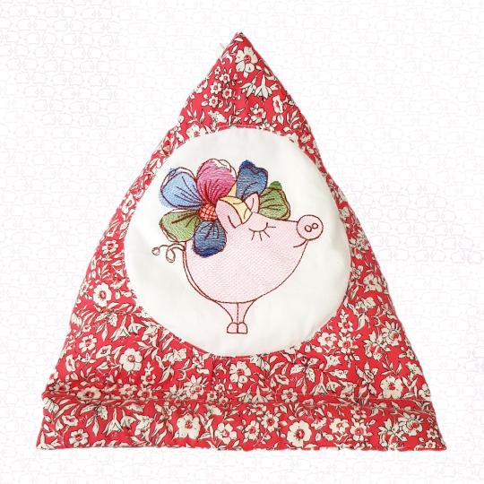 Bookend reading cushion Flower-Pig No.5 small red embroidered PadPillow Smartphone Pillow Tablet Pillow