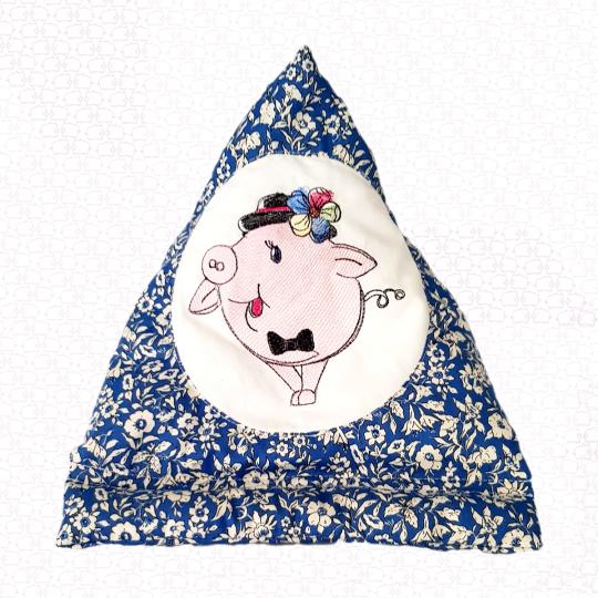 Bookend reading cushion Cap-Pig No.4 small blue embroidered PadPillow Smartphone Pillow Tablet Pillow