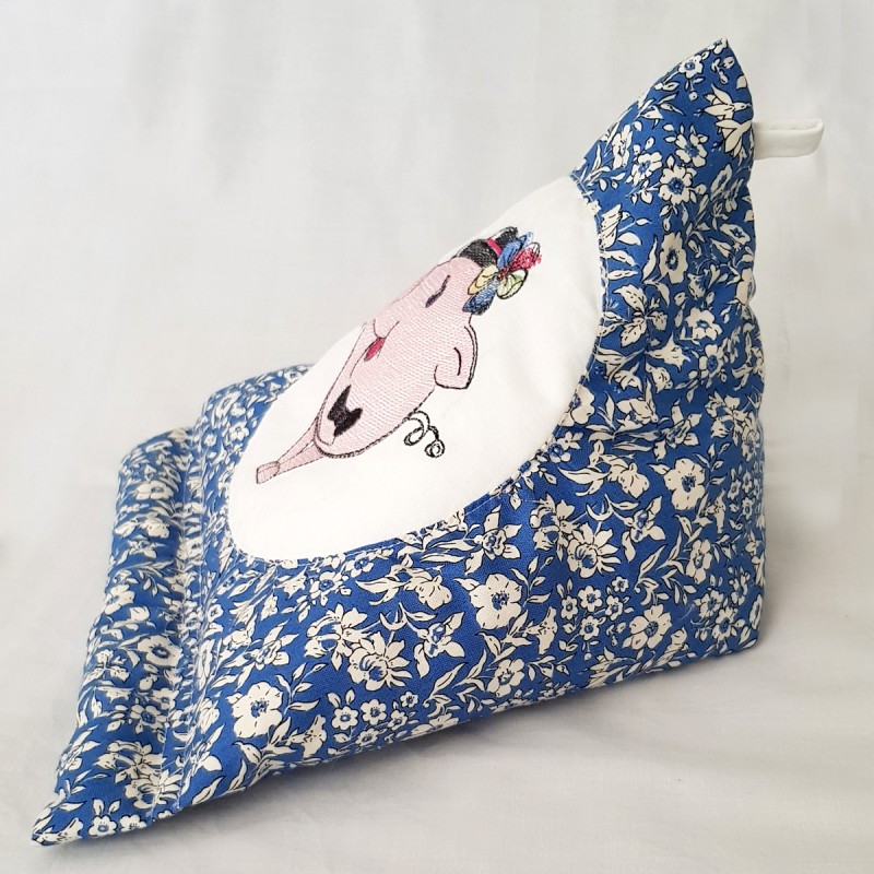 Bookend reading cushion Cap-Pig No.4 small blue embroidered PadPillow Smartphone Pillow Tablet Pillow