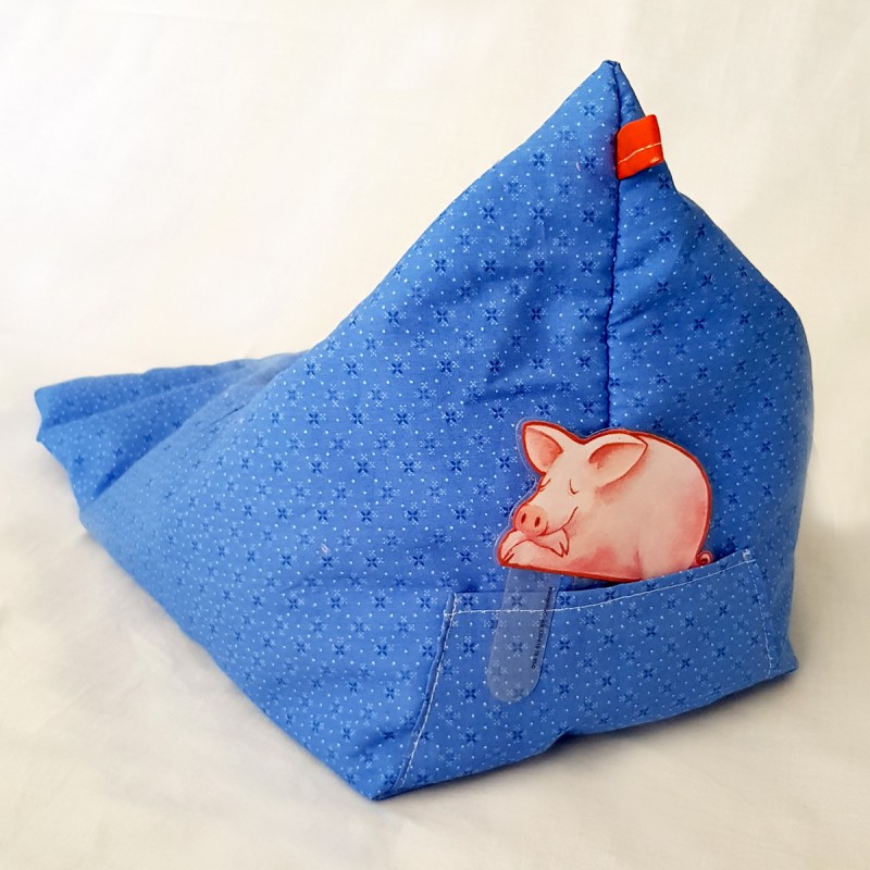 Bookend reading cushion Lollipop-Pig No.9 large blue embroidered  PadPillow Smartphone Pillow Tablet Pillow