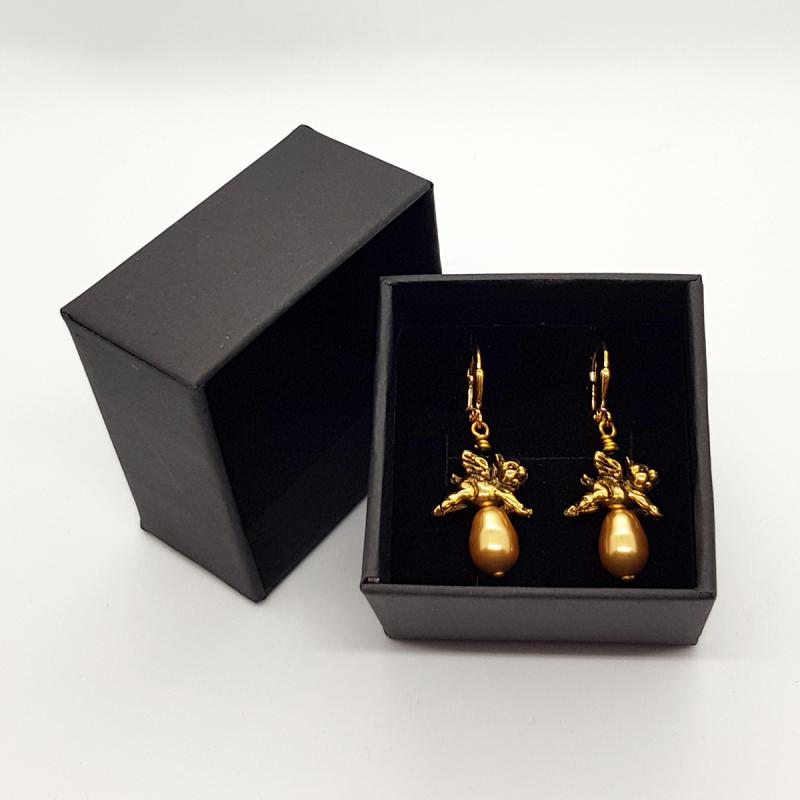Earrings flying pigs golden with gift box