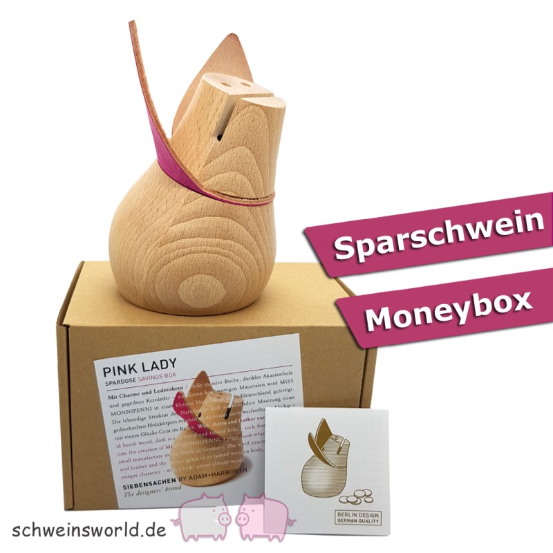 Pink Lady Sonderedition MISS MONNIPENNI Sparschwein Spardose Holz/Leder-pink