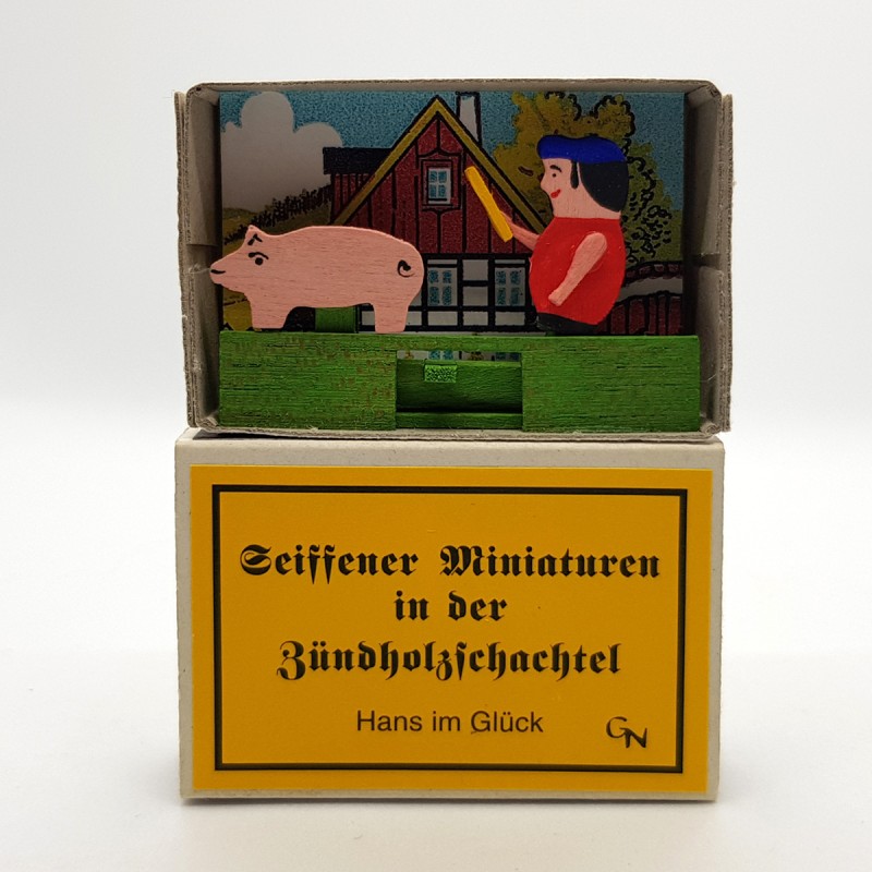 Seiffener Miniaturen in der Zündholzschachtel Hans im Glück beweglich Original Erzgebirge