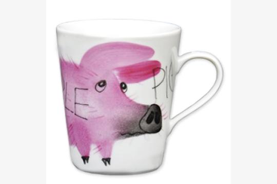 Simple Piggy Mug High Form porcelain handpainted