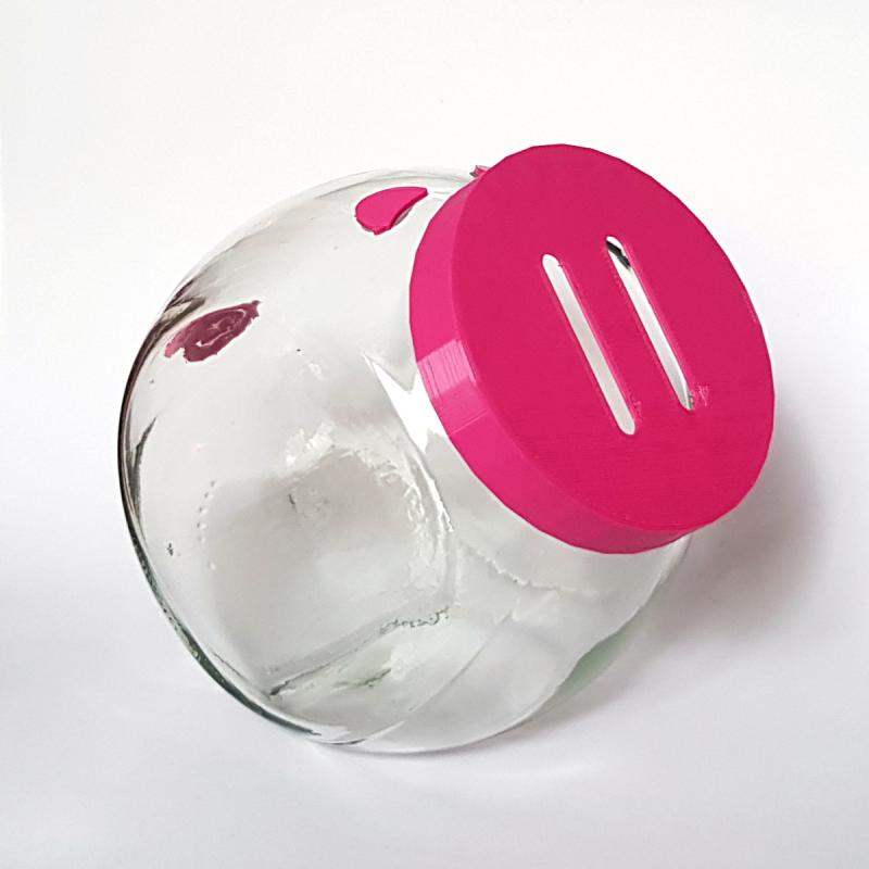 Piggy bank sitting PINKY with eyes glass plastic 14cm