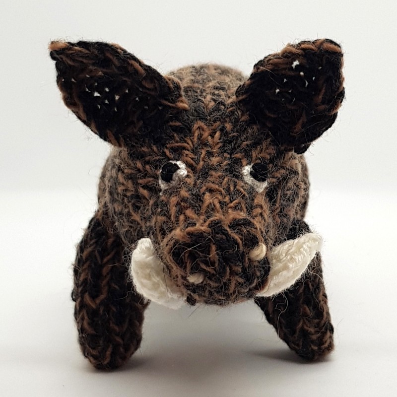 Wild boar Pig black-brown crocheted H 9 cm