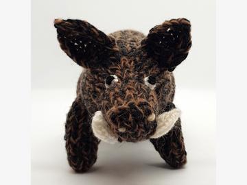 Wild boar Pig black-brown crocheted H 9 cm