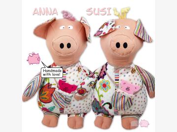 Zwillinge ANNA & SUSI 41cm EINZIGARTIG! Ferkel Stoff-Schwein Schlenkerschwein Schweinsworld